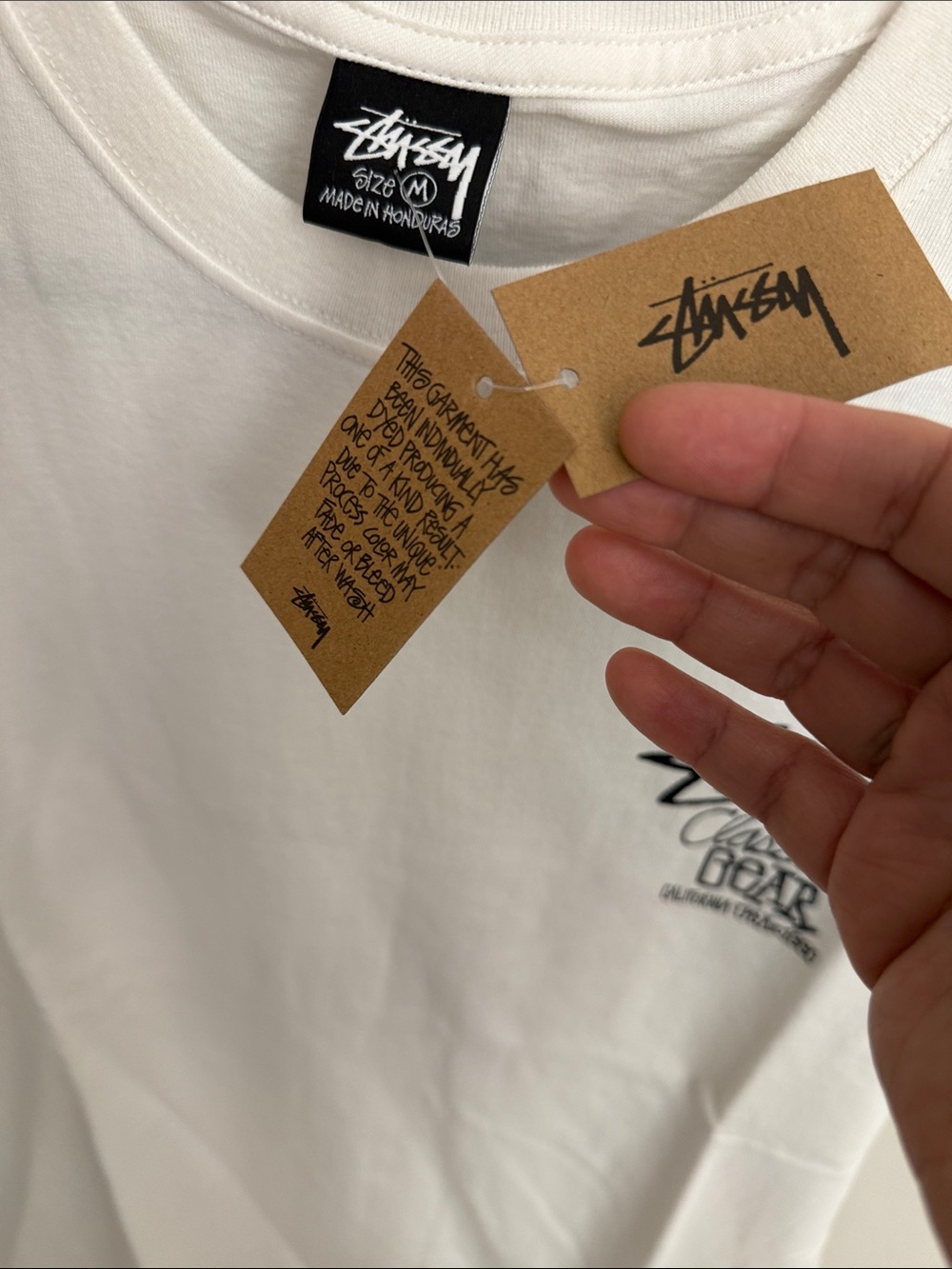 Stussy White Short Sleeve Tee with Black Classic Gear Logo - Picture 4 of 4